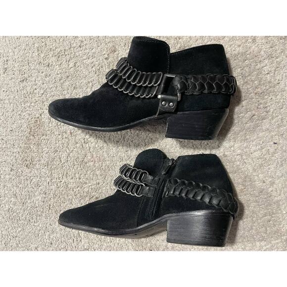 Sam Edelman Posey Suede Leather Ankle Booties Womens 9 M Metal Chain Black Boots - Picture 10 of 12
